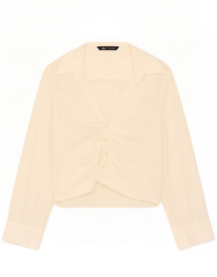 Zara γυναικεία μπλούζα μπλούζα UK 10 Small Off White Modal