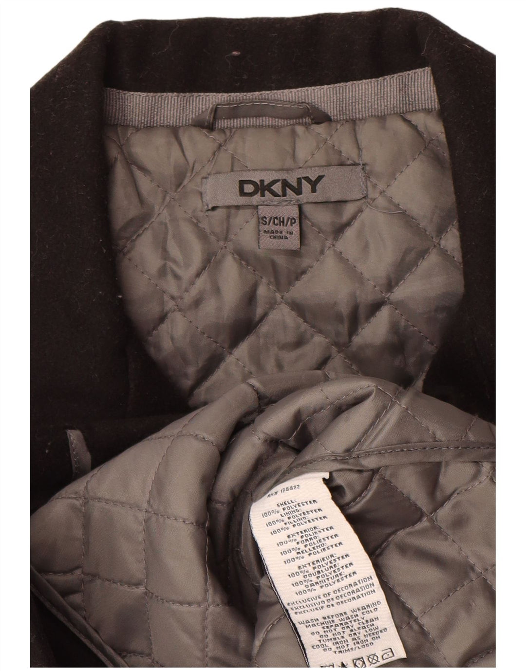 Dkny Γυναικείο παλτό μπιζελιού UK 10 Small Black Colourblock Polyester