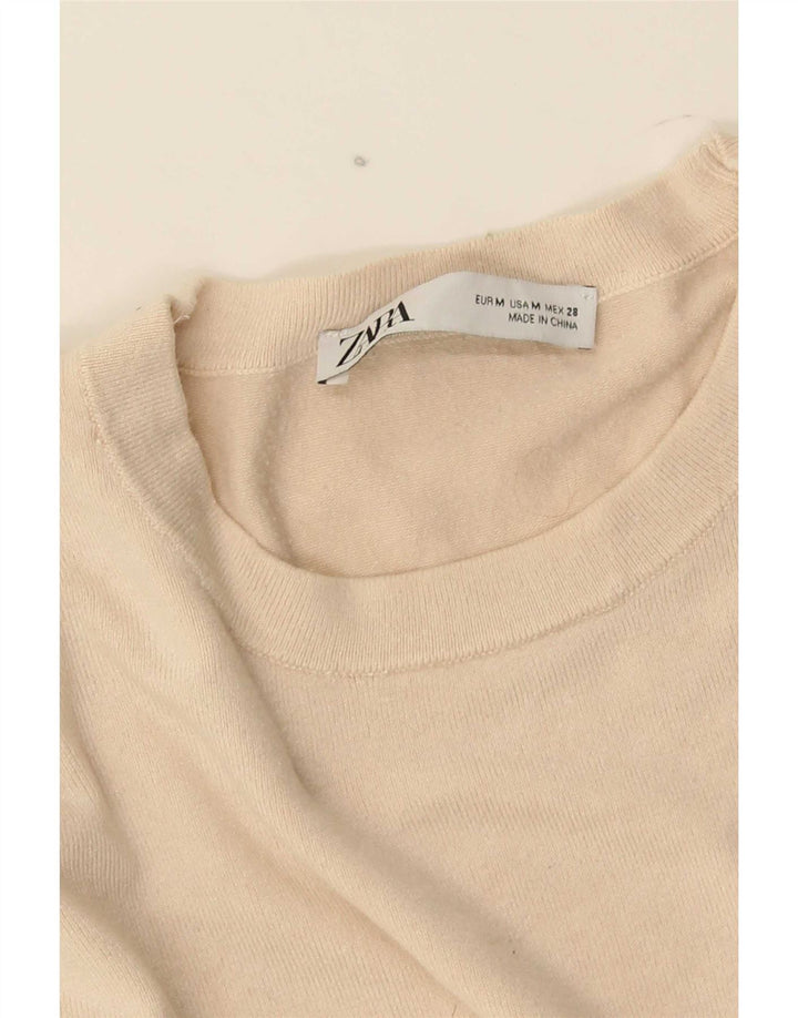 Zara Γυναικείο πουλόβερ με λαιμόκοψη UK 12 Medium Beige