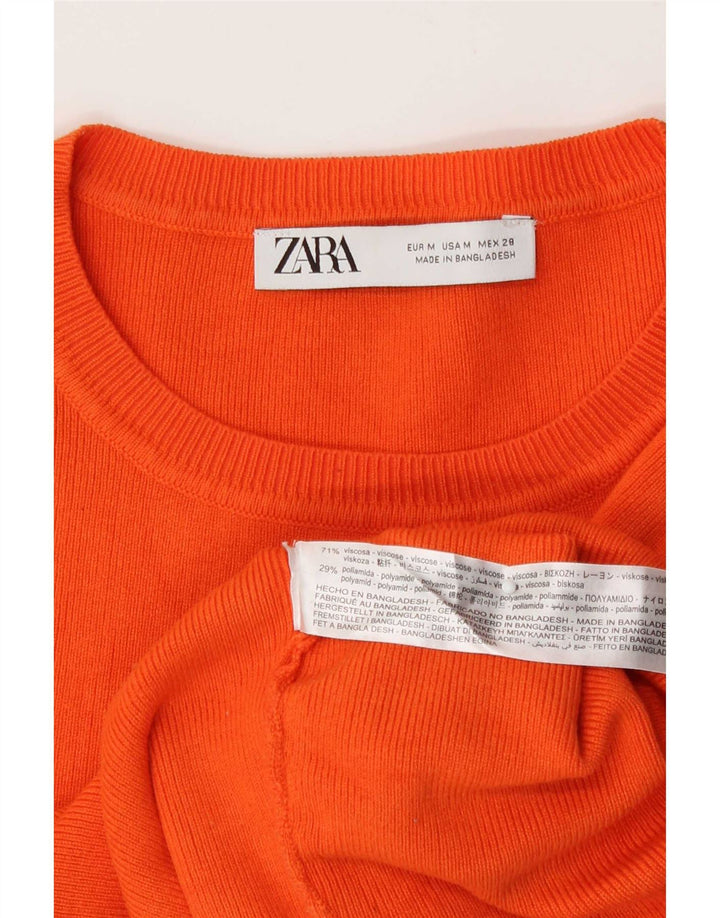 Zara Γυναικεία Μπλούζα Crop Top UK 12 Medium Orange Viscose