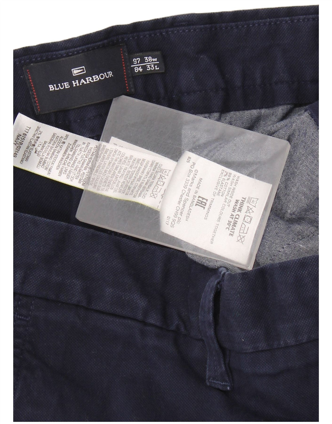 Marks & Spencer Ανδρικό Παντελόνι Chino Μπλε Harbor W38 L33 Navy Blue Cotton