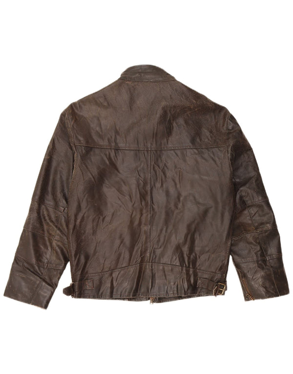 VINTAGE Γυναικείο Δερμάτινο Μπουφάν 3/4 μανίκι UK 14 Μεσαίο Καφέ Δερμάτινο