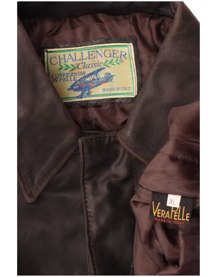 CHALLENGER Mens Leather Jacket UK 42 XL Brown Leather