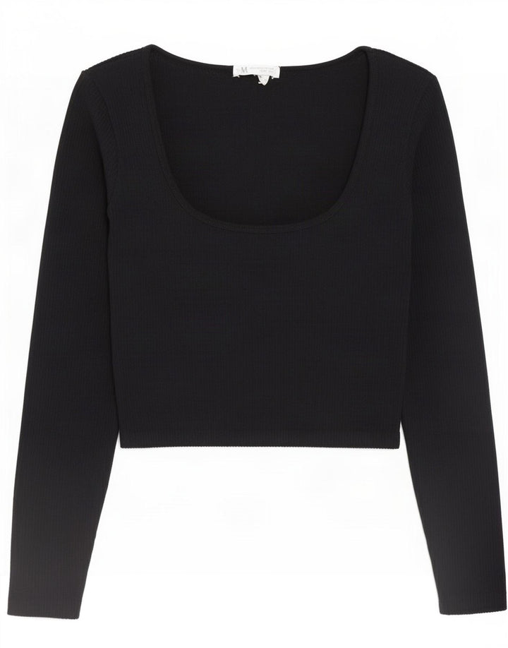 Zara Γυναικείο Crop Top Μακρυμάνικο UK 12 Medium Black