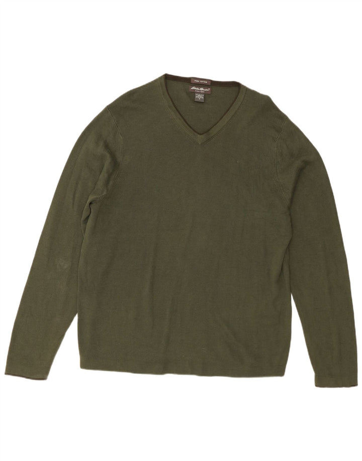 Eddie Bauer Ανδρικό πουλόβερ με λαιμόκοψη με μεσαίο χακί βαμβάκι