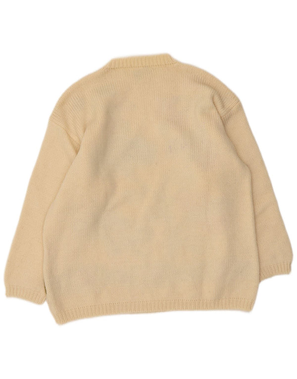 Vintage γυναικείο πουλόβερ με λαιμόκοψη UK 16 Large Off White Floral Μαλλί