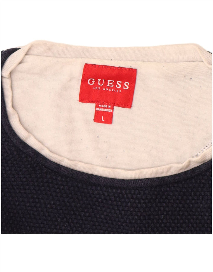 Ανδρικό πουλόβερ με λαιμόκοψη Guess Crew Large από βαμβακερό γαλάζιο