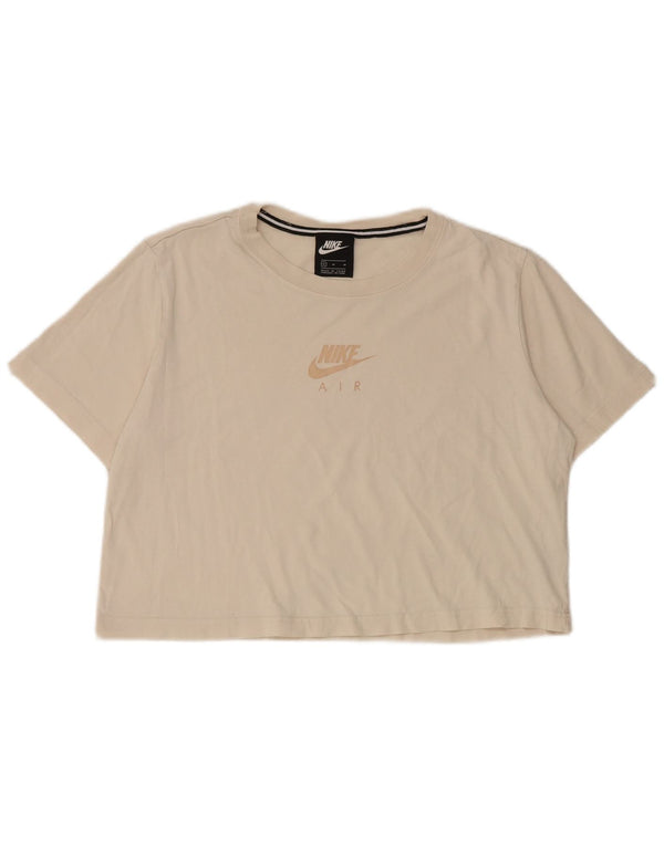 Γυναικείο μπλουζάκι Nike Crop γραφικό τοπ UK 14 μεσαίο βαμβακερό μπεζ
