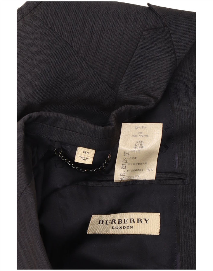 BURBERRY Mens 2 Button Blazer Jacket IT 48 Medium Navy Blue Pinstripe Wool