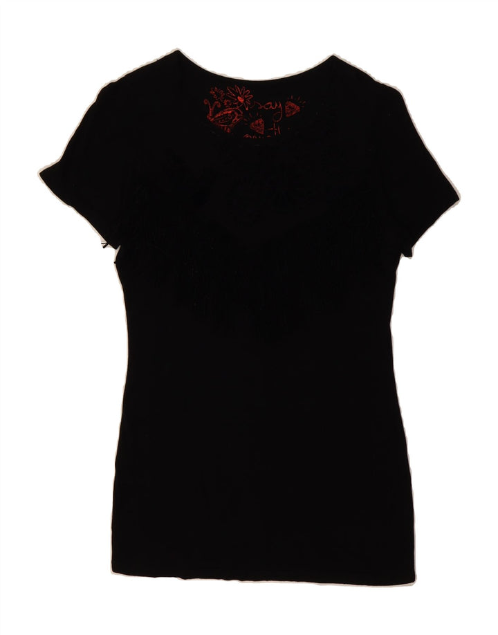 DESIGUAL Womens T-Shirt Top UK 12 Medium Black Vintage Desigual and Second-Hand Desigual from Messina Hembry 