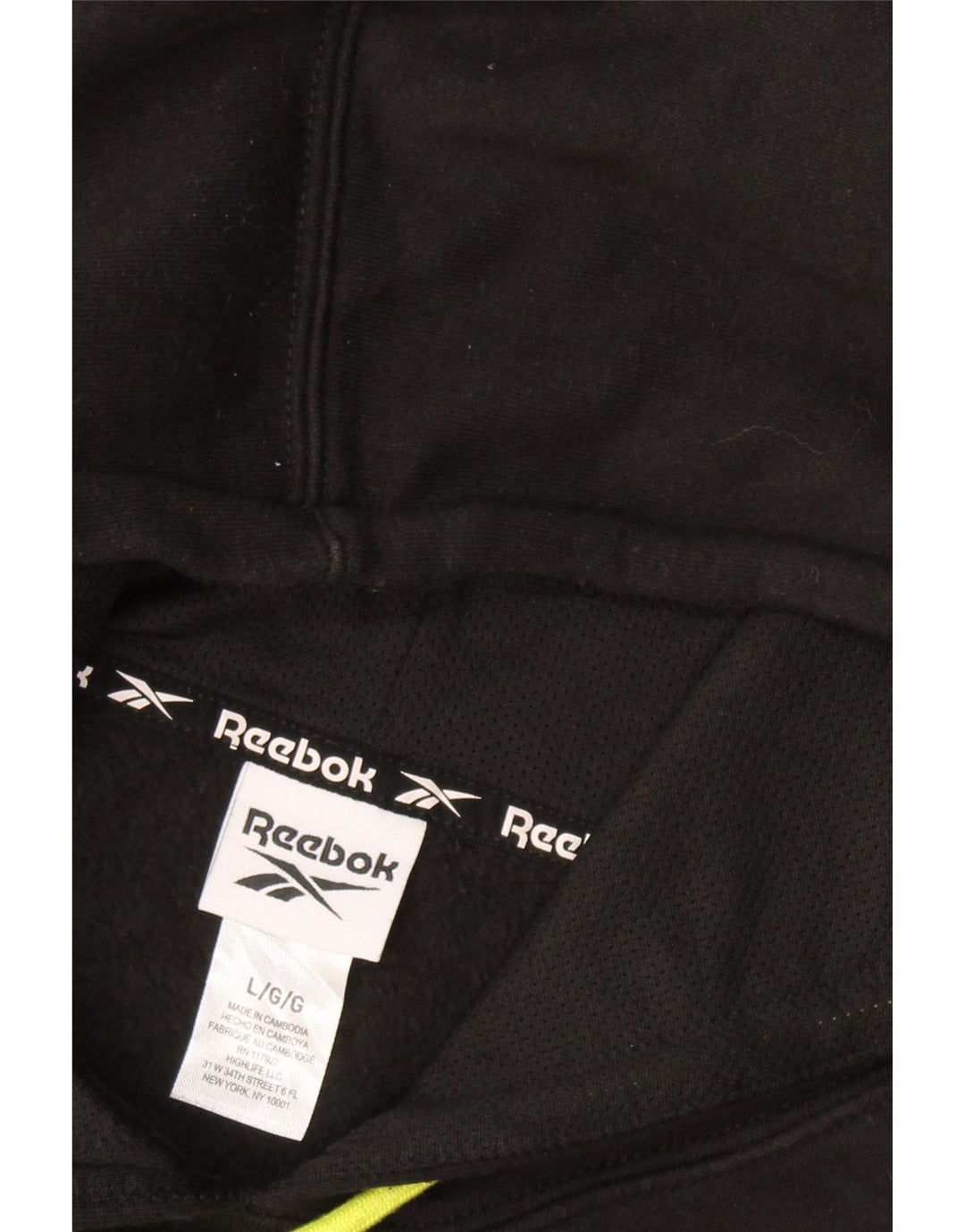 REEBOK Mens Hoodie Jumper Large Black Cotton