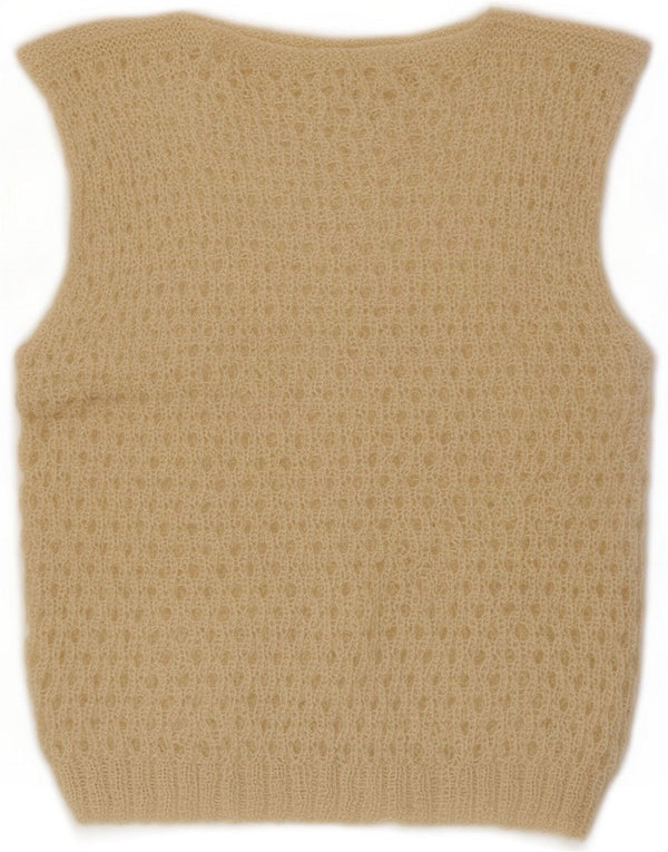 Vintage γυναικείο γιλέκο με βελονάκι Tank Top UK 14 Medium Beige