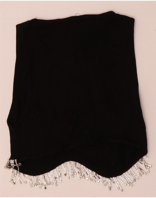 Zara Γυναικεία Αμάνικη Crop Μπλούζα UK 4 XS Μαύρο νάιλον