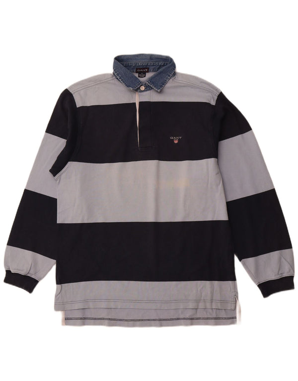 Ανδρικό μακρυμάνικο μπλουζάκι ράγκμπι πόλο GANT Βαμβακερό μεσαίο ναυτικό μπλε ριγέ