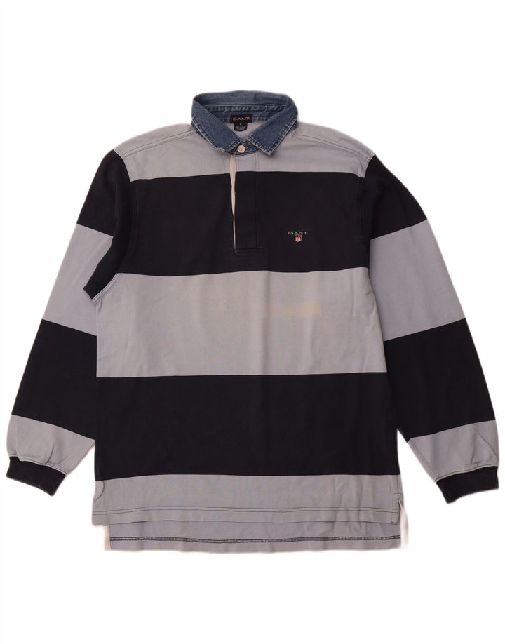 Ανδρικό μακρυμάνικο μπλουζάκι ράγκμπι πόλο GANT Βαμβακερό μεσαίο ναυτικό μπλε ριγέ