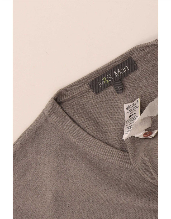 Marks & Spencer Ανδρικό πουλόβερ με λαιμόκοψη με λαιμόκοψη μεγάλο γκρι ακρυλικό