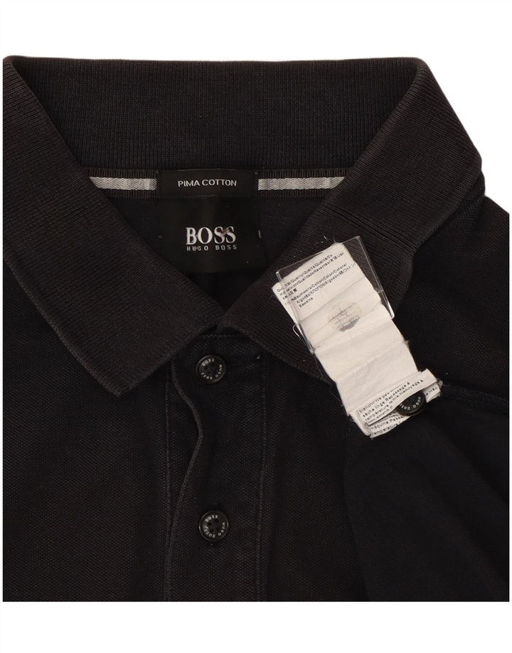 Ανδρικό μπλουζάκι πόλο Hugo Boss, μεσαίο μαύρο βαμβακερό