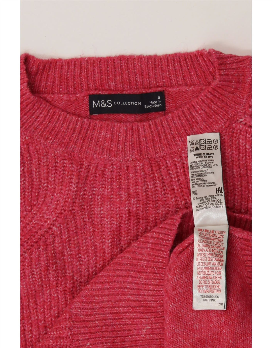 Marks & Spencer Γυναικείο πουλόβερ με λαιμόκοψη UK 10 Small Pink Acrylic