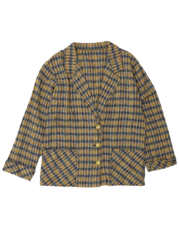 VINTAGE Γυναικείο σακάκι σακάκι με 3 κουμπιά UK 14 Medium Yellow Check