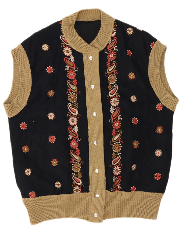 Vintage Γυναικείο Αμάνικο Ζακέτα UK 18 XL Μαύρο Floral