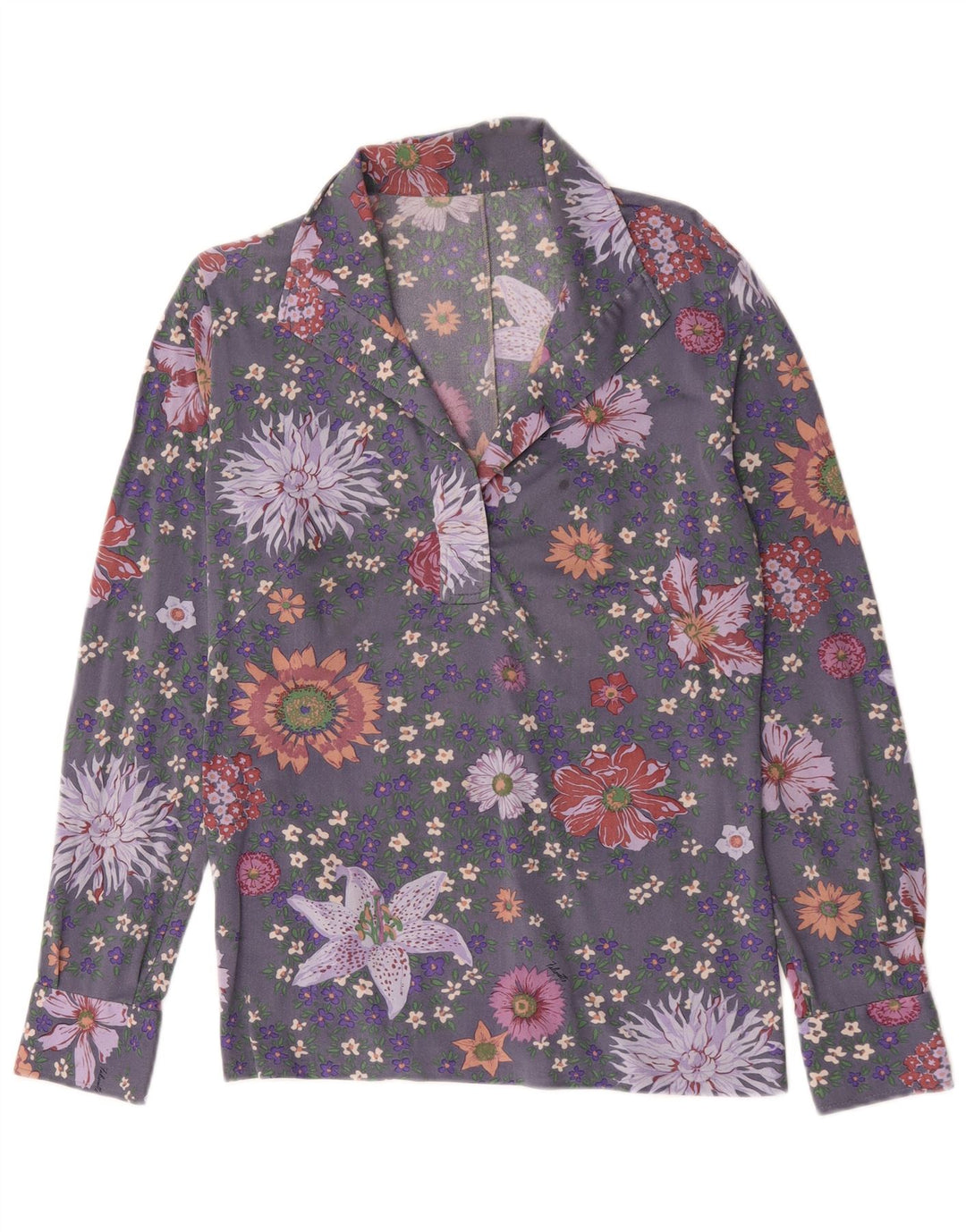 Vintage γυναικείο μακρυμάνικο πουλόβερ UK 14 Medium Grey Floral