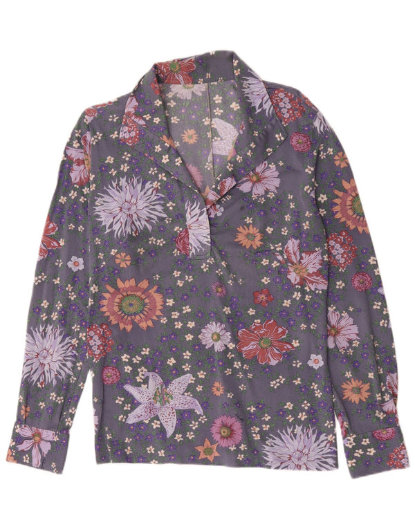 Vintage γυναικείο μακρυμάνικο πουλόβερ UK 14 Medium Grey Floral