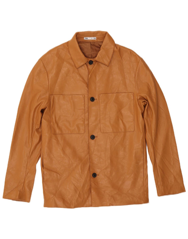 Zara Ανδρικό Μπουφάν από Faux Leather UK 36 Small Brown Πολυουρεθάνης