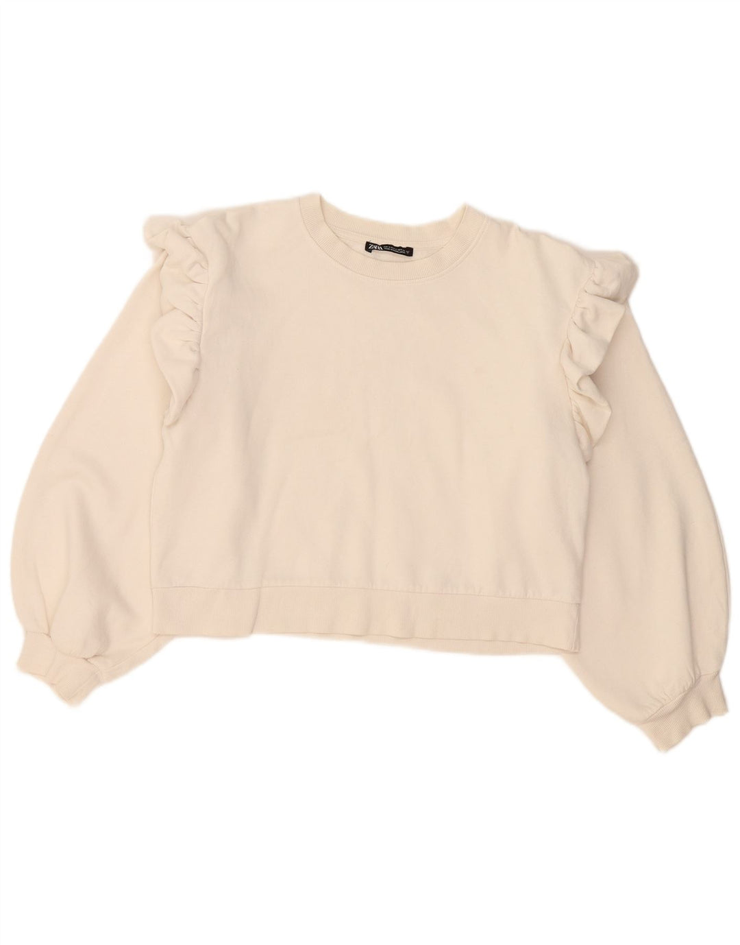 Zara Γυναικεία φούτερ Crop Oversized Jumper UK 10 Small White Cotton