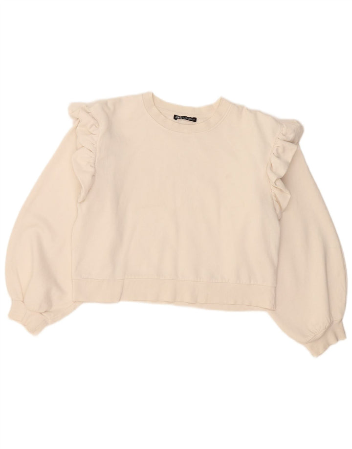 Zara Γυναικεία φούτερ Crop Oversized Jumper UK 10 Small White Cotton