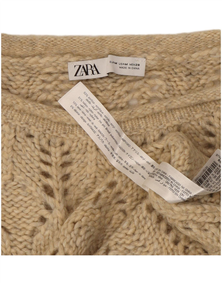 Γυναικείο πουλόβερ ZARA Crop See Through Boat Neck Jumper UK 14 Medium Beige