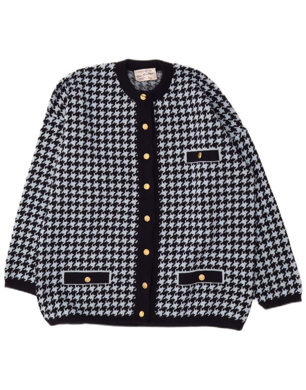 Maglieria Womens Cardigan Sweater UK 16 Large Navy Blue Houndstooth Wool