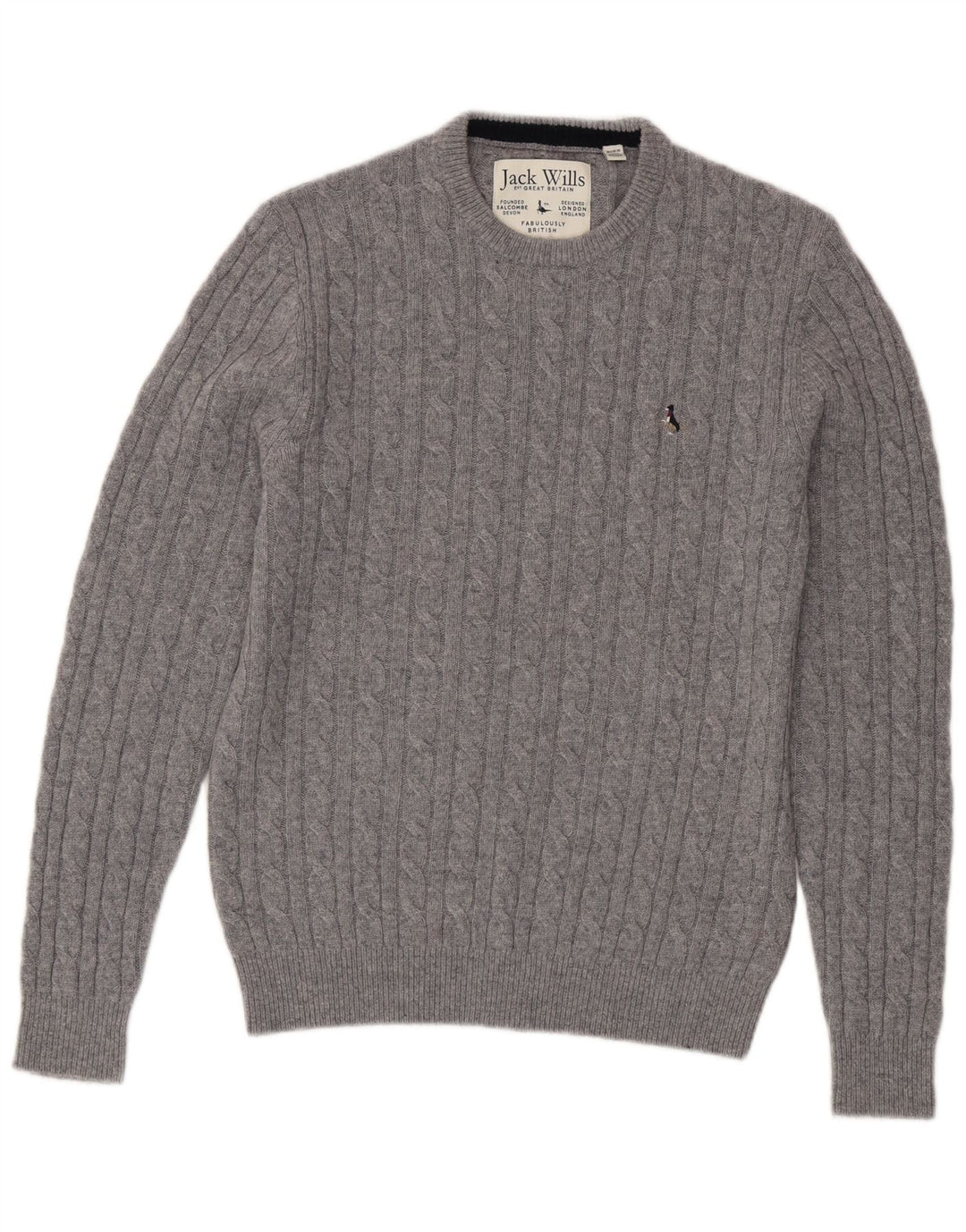 Jack Wills Ανδρικό πουλόβερ με λαιμόκοψη UK 14 Medium Grey Wool