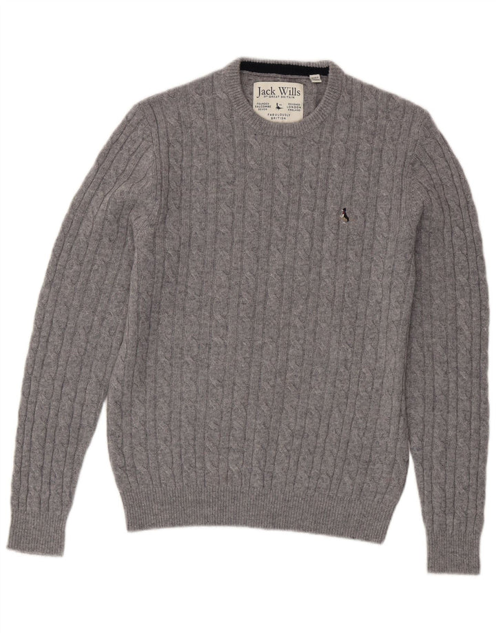 Jack Wills Ανδρικό πουλόβερ με λαιμόκοψη UK 14 Medium Grey Wool