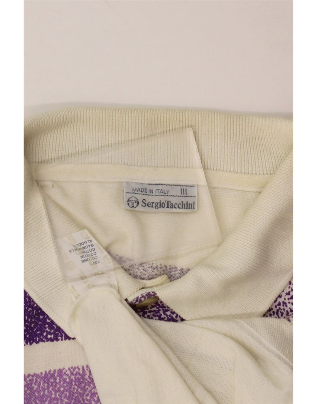 SERGIO TACCHINI Mens Polo Shirt Small Off White Striped Cotton