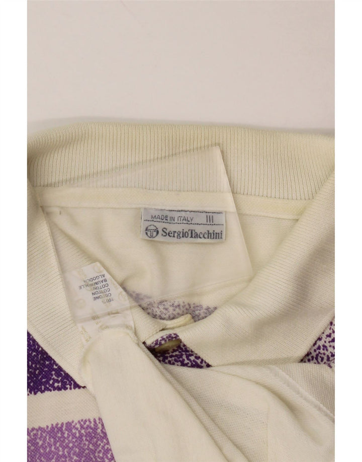 SERGIO TACCHINI Mens Polo Shirt Small Off White Striped Cotton
