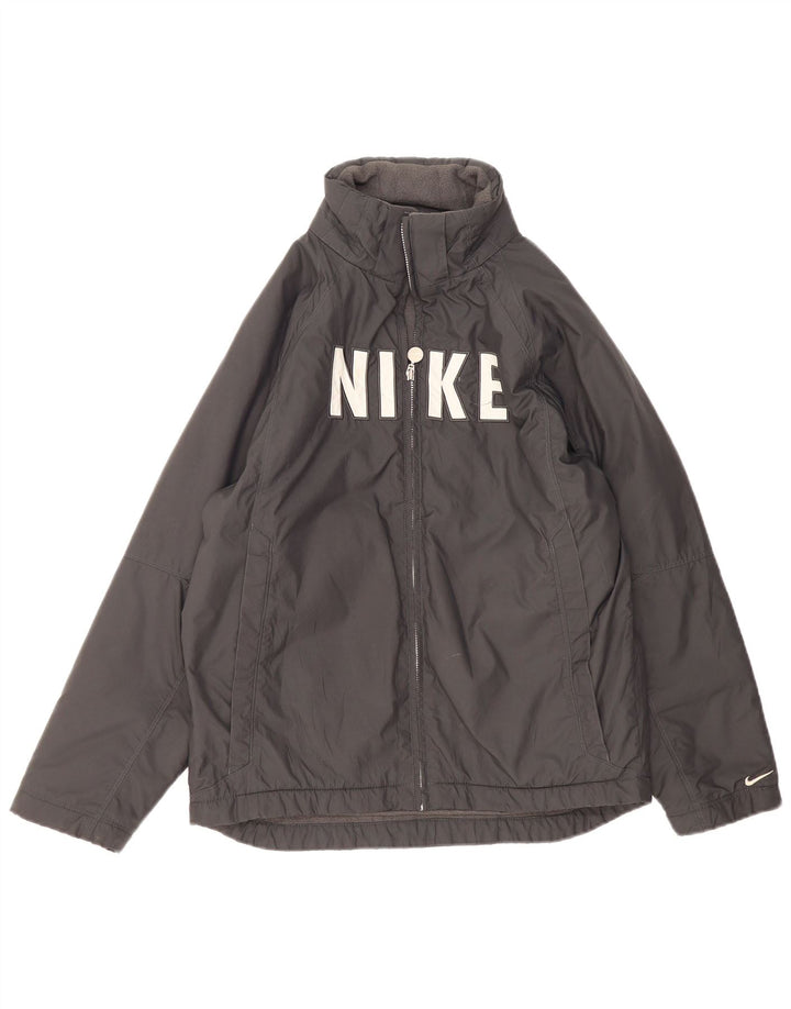 Nike Girls Graphic Windbreaker Jacket 12-13 Years Large Grey Polyester