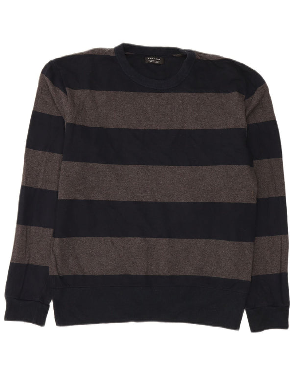 Ανδρικό πουλόβερ Zara με λαιμόκοψη XL Μπλε ριγέ βαμβακερό