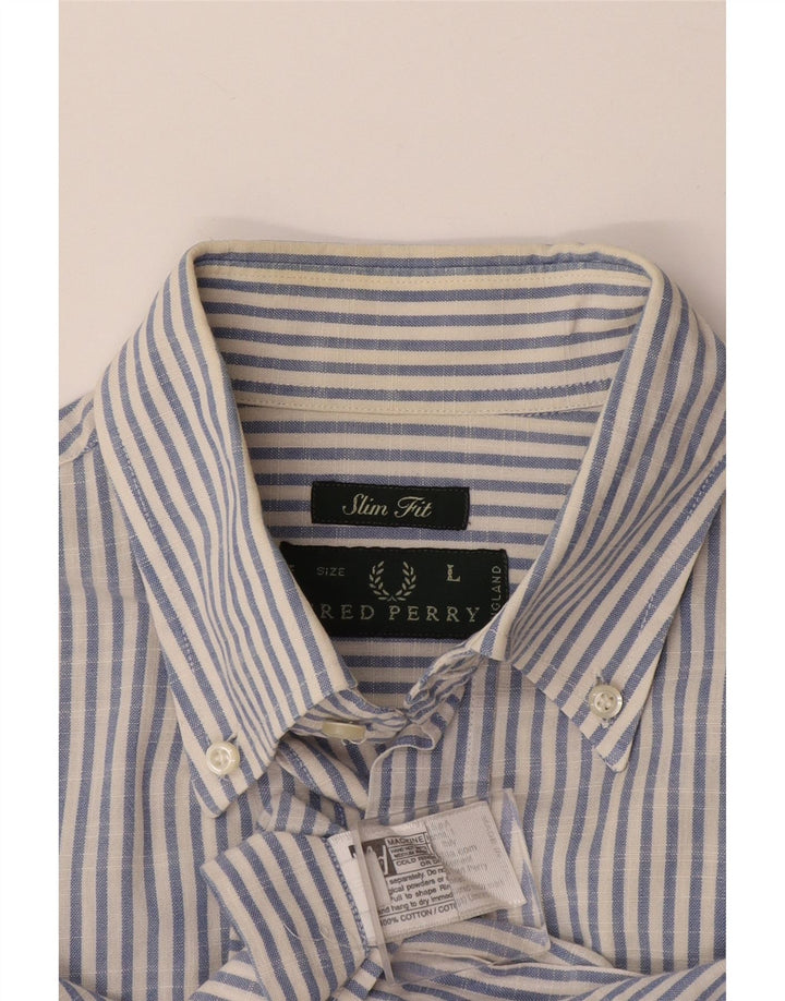 Fred Perry Ανδρικό πουκάμισο Slim Fit μεγάλο μπλε ριγέ βαμβακερό