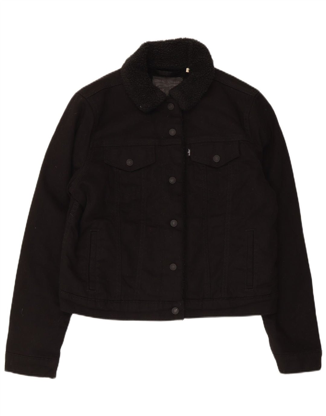 Levi's γυναικείο τζιν Sherpa Jacket UK 16 μεγάλο μαύρο βαμβακερό