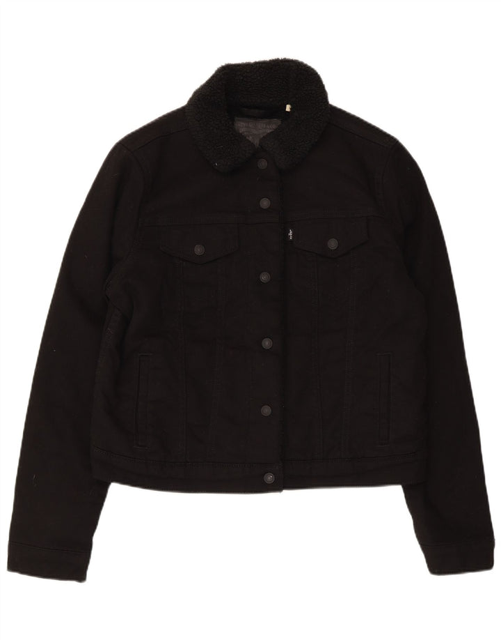 Levi's γυναικείο τζιν Sherpa Jacket UK 16 μεγάλο μαύρο βαμβακερό