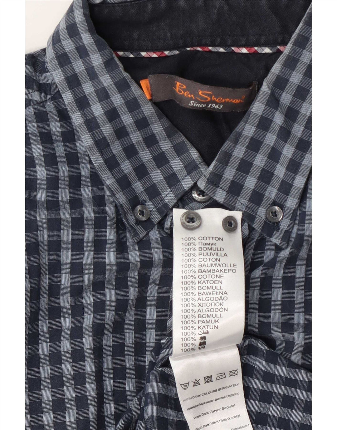 Ανδρικό πουκάμισο Ben Sherman Μεγάλο Navy Blue Gingham Cotton
