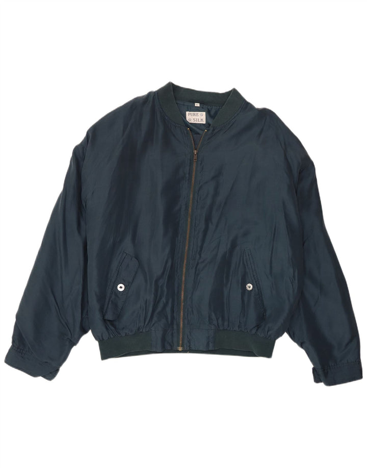 Vintage Ανδρικό Bomber Jacket UK 40 Large Navy Blue Silk