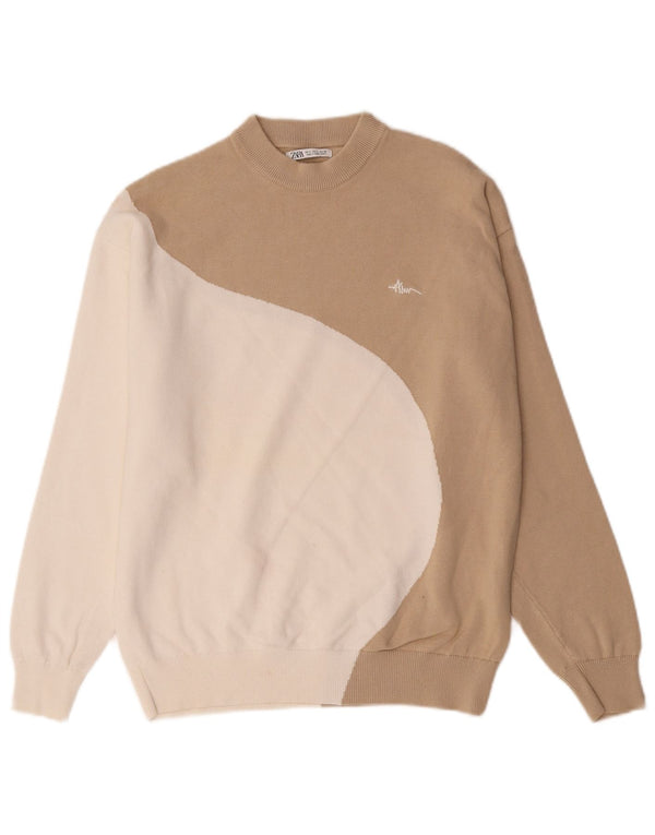 Zara γυναικείο φούτερ μεγάλου μεγέθους Jumper UK 10 Small Beige Colourblock