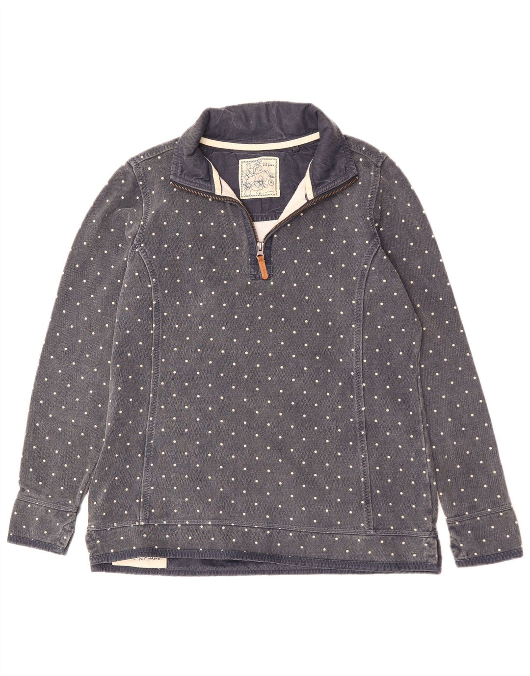 Γυναικείο φούτερ με λαιμόκοψη με φερμουάρ με χοντρό πρόσωπο UK 14 Μεγάλο μπλε ναυτικό στίγματα