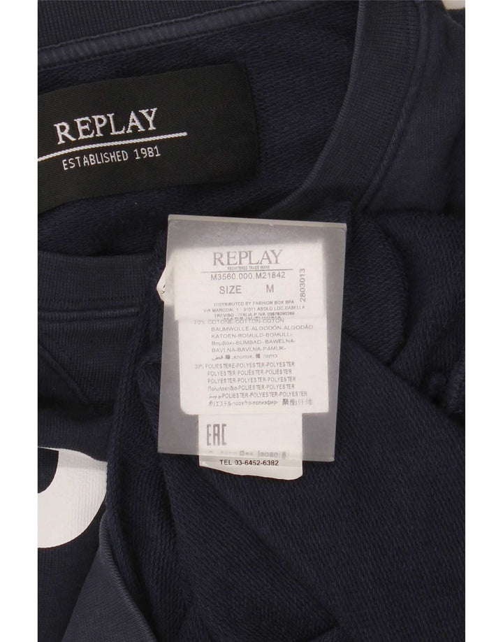Ανδρικό γραφικό φούτερ Replay Jumper Medium Navy Blue βαμβακερό