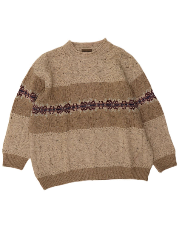 Sevres Ανδρικό πουλόβερ με λαιμόκοψη IT 54 XL Beige Fair Isle Wool