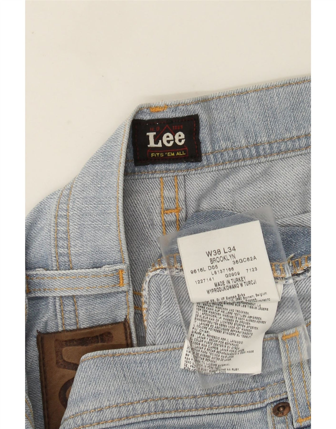 Lee Mens Brooklyn Straight Jeans W38 L34 Blue Cotton