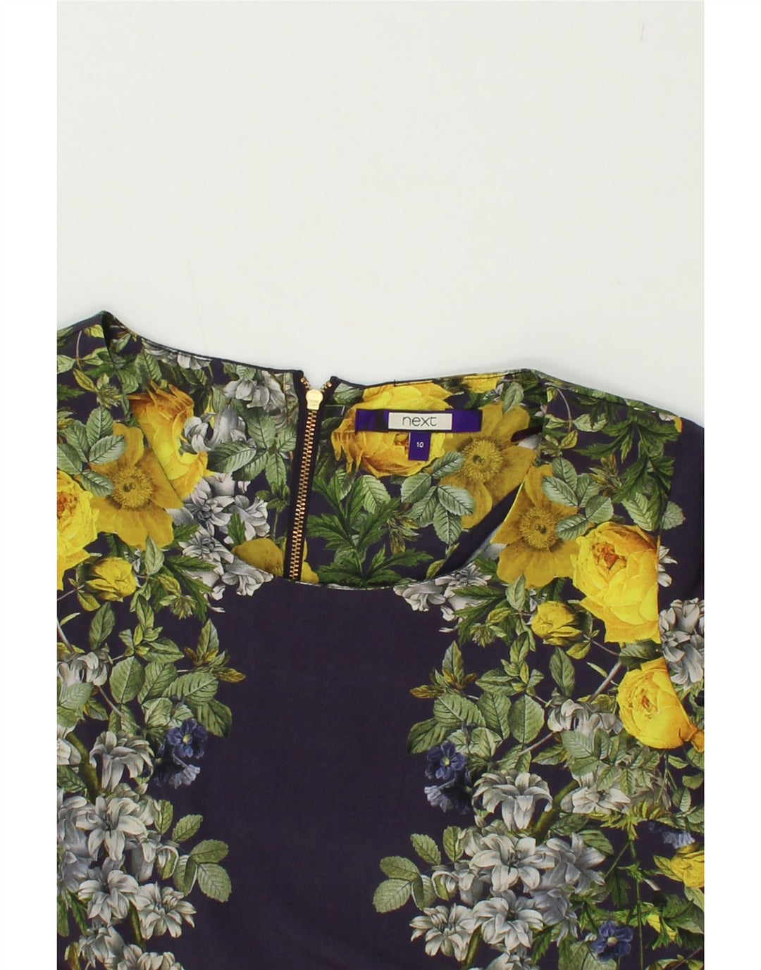 NEXT Womens Sheath Dress UK 10 Small Navy Blue Floral Polyester Vintage Next and Second-Hand Next from Messina Hembry 