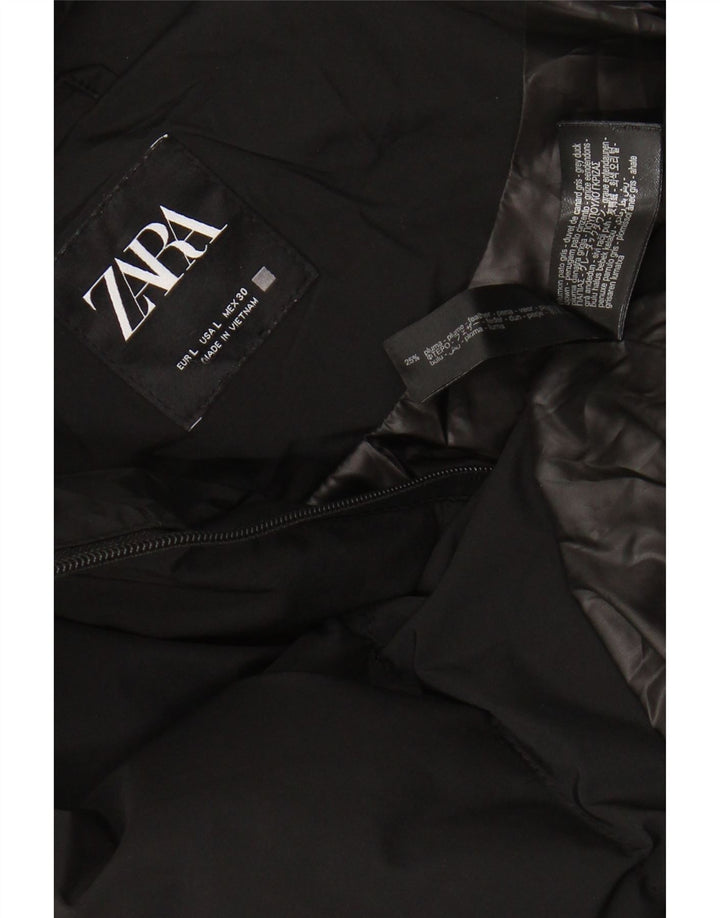 ZARA Γυναικείο παλτό με κουκούλα UK 16 Large Μαύρο Πολυεστέρας