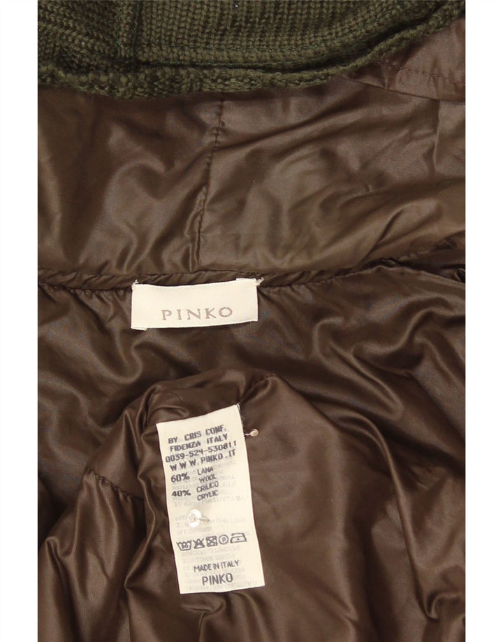 Γυναικείο πλεκτό μπουφάν με κουκούλα Pinko UK 10 Small Khaki Wool
